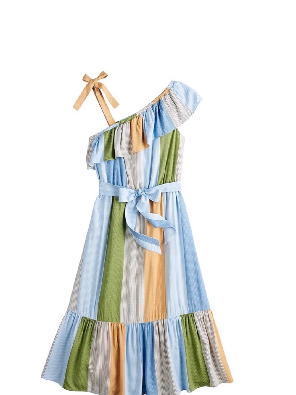 LC Lauren Conrad One-Shoulder Striped Patchwork Ruffle Midi Dress